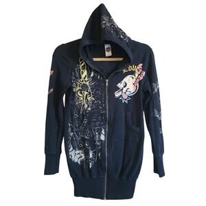 VTG Y2K Ed Hardy by Christian Audigier Women Small Full Zip Hoodie Tattoo Grunge